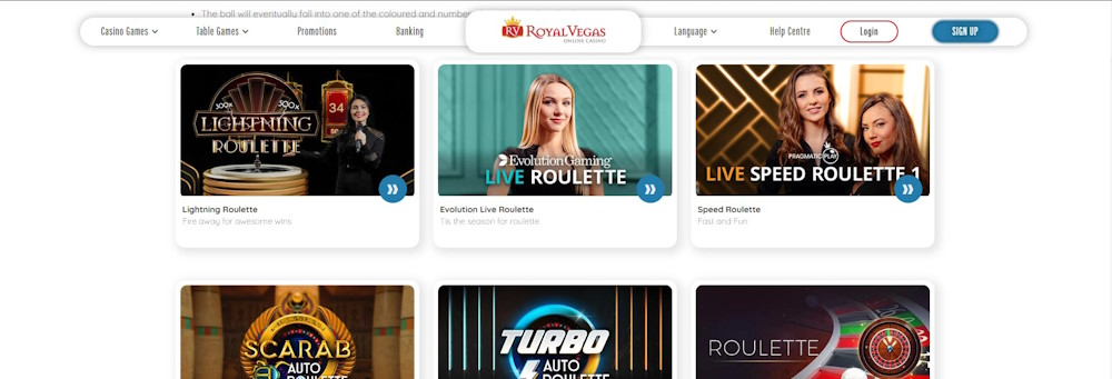 Roulette games at Royal Vegas Canada