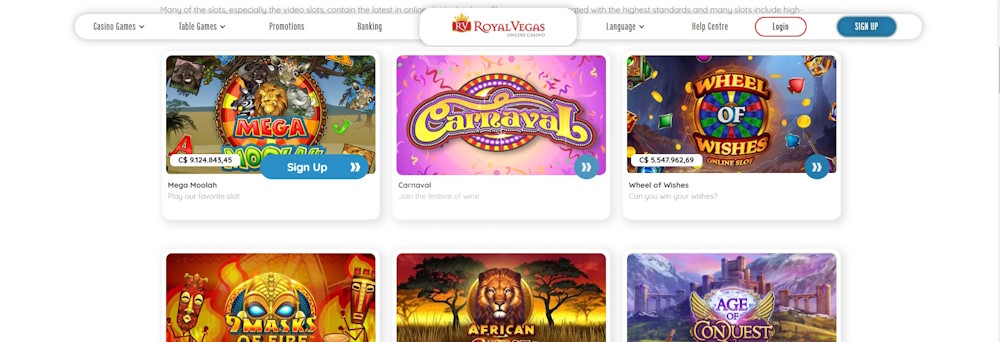 Slots games at Royal Vegas Canada