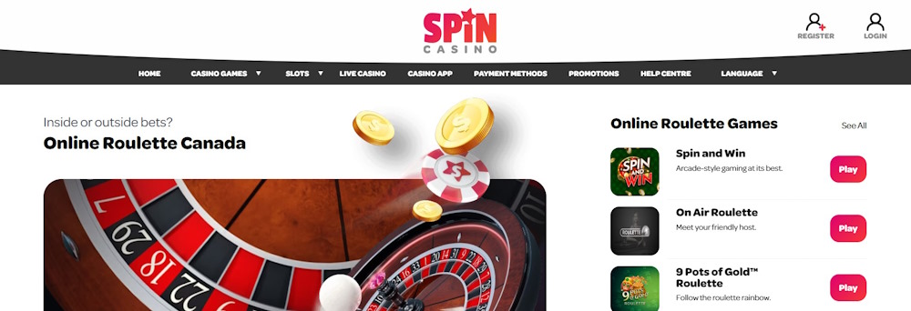 Roulette games at Spin Casino